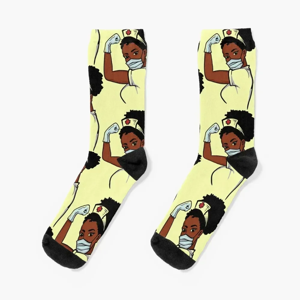 African woman strong nurse with facemask and gloves Socks funny sock christmas gift Socks Woman Men's