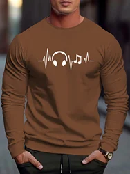 T-shirt de sport décontracté à manches longues et col rond pour hommes, impression de musique numérique 3D, chemise astronomique, automne, hiver, nouveau, 2023