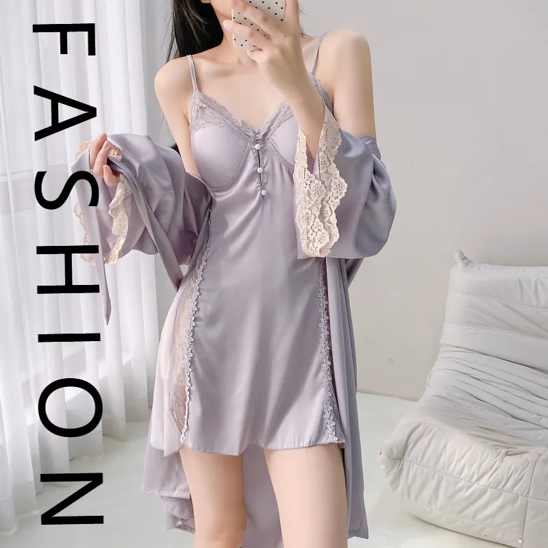 

Французская ночная рубашка из ледяного шелка, женская летняя новая сексуальная кружевная пижама на подтяжках, сказочный ветер с нагрудником, пижама, одежда для дома, новинка