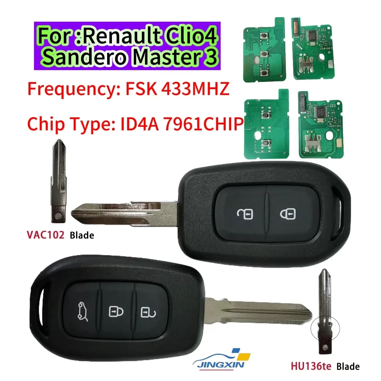 JINGXIN Remote Control Car Key For Renault Duster Clio4 Sandero Master3 Symbol Trafic Dacia Logan Lodgy Dokker4A 433MHz car Key