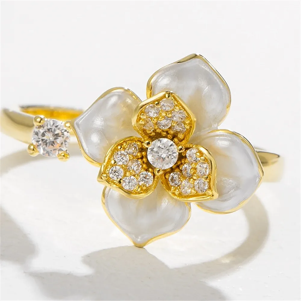 2022 New Super Fairy Lily Micro-Encrusted Zircon Flower Ring Female Niche High-End Open Adjustable Ring Elegant Women's Jewelry