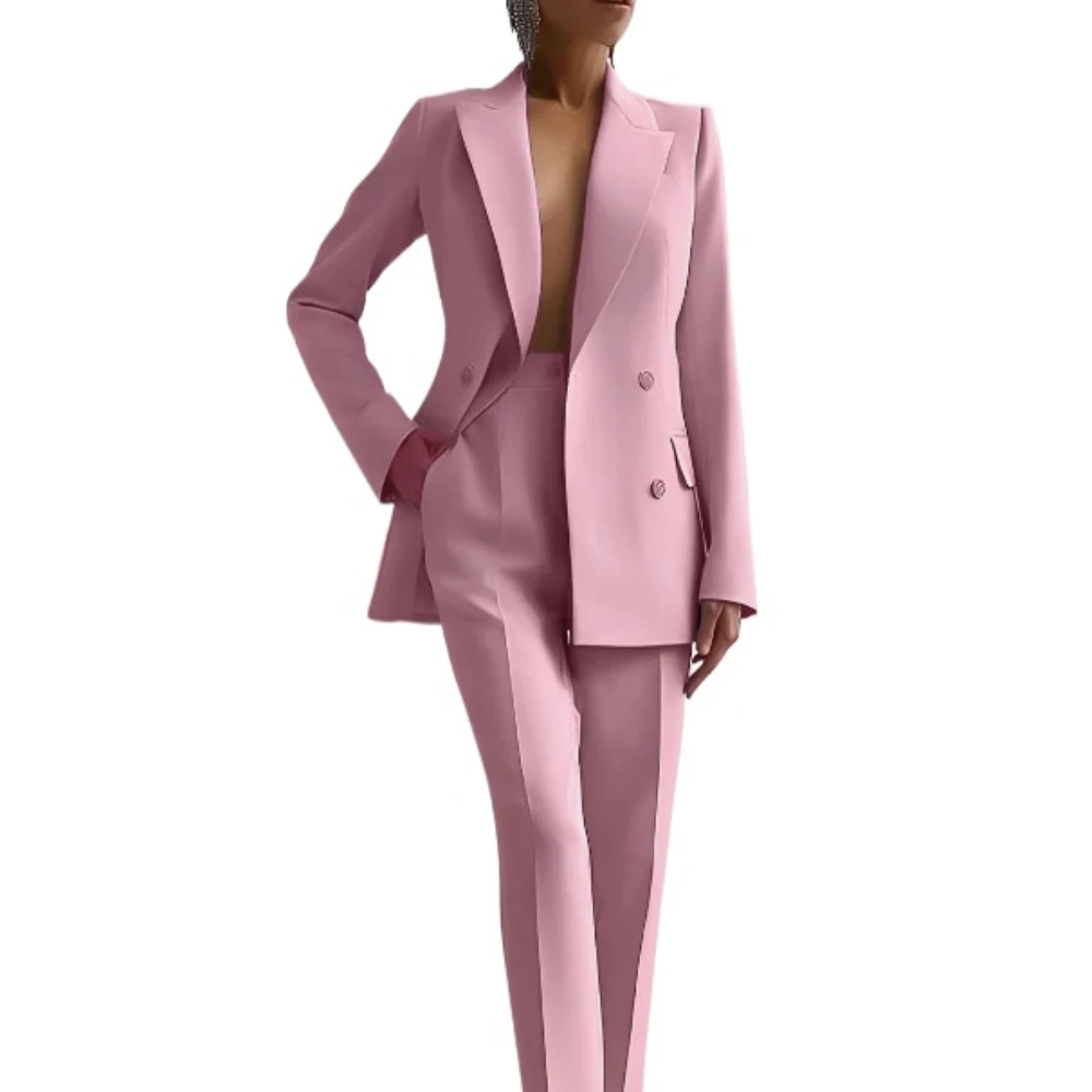 Pink Casual Business Women Suit Skinnny Single Breasted New Fashion Elegent High End Wedding Dress Clothing Jacket Pants 2024