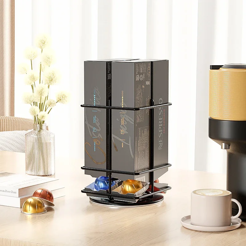 

40 Vertuo Coffee Pod Holder Carousel Stand Storage for Nespresso Vertuoline 360-Degree Rotation WIre Metal Black