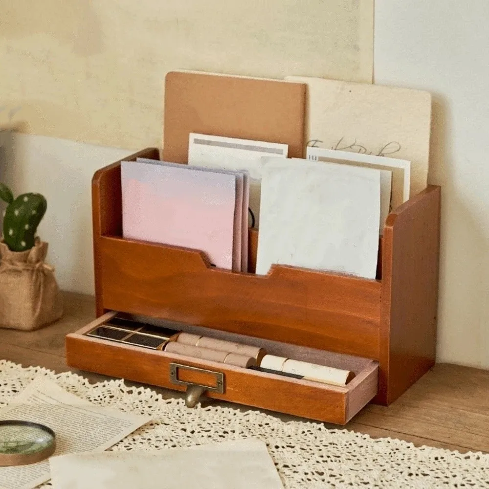 Wooden File Sorting Box Multi-layer Large Capacity Desktop Drawer Storage Box with Drawer Space Saving Mail Organizer Office Use