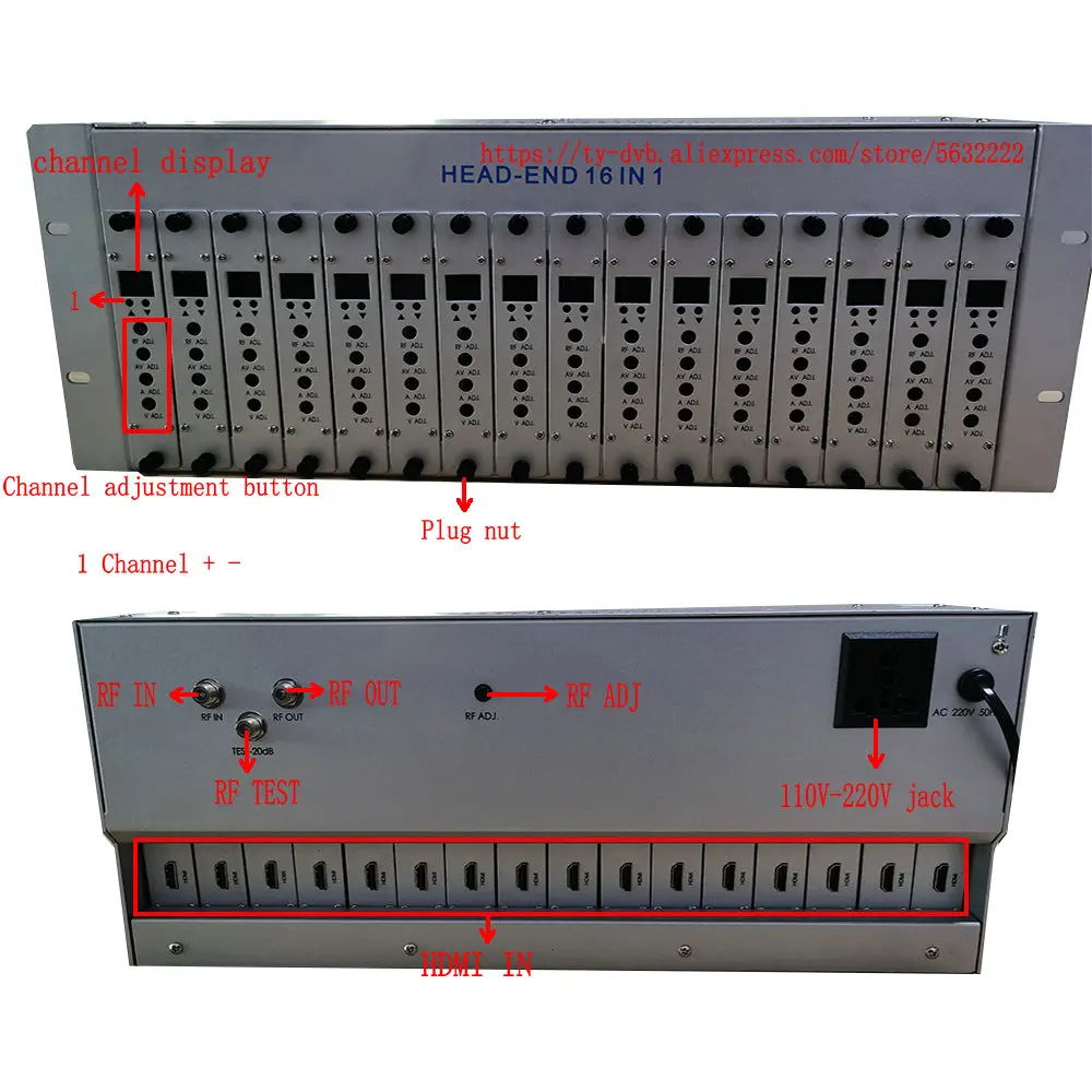 16 24-kanałowy modulator analogowy CATV HDMI Hotel Factory TV sprzęt z przodu Modulator HDMI na RF HD