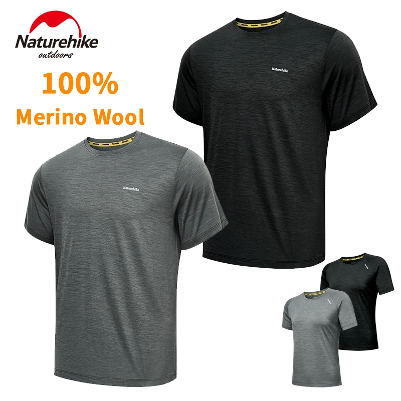 Naturehike Merino Wool Short Sleeve T-Shirt UPF50+ Antibacterial Anti-Odor Outdoor Quick-Drying Breathable Running Fitness Shirt