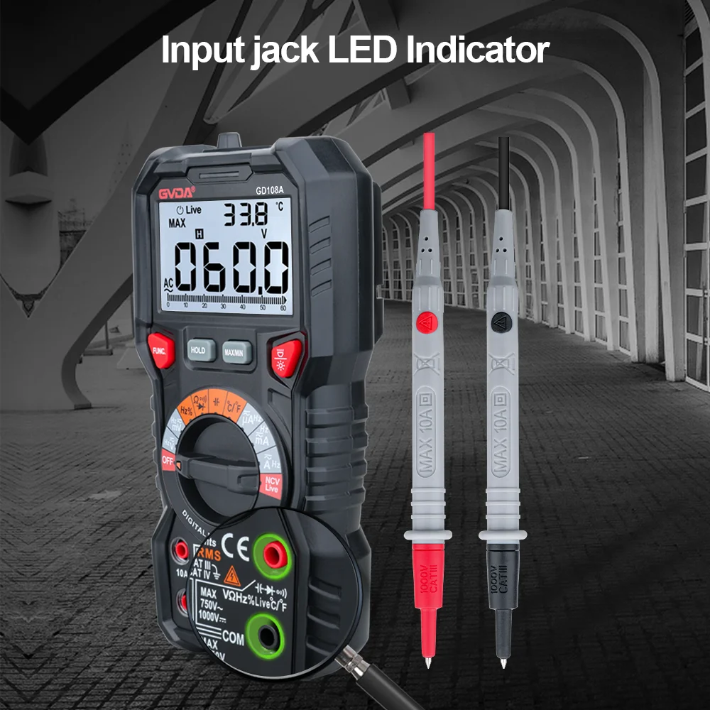 GVDA NOWOŚĆ Multimetr cyfrowy Ture RMS Auto Range 6000 zliczeń Multimetro 1000V 10A AC DC Ohm Hz NCV Miernik temperatury napięcia pod napięciem