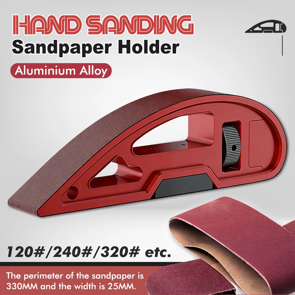 

Aluminum Alloy Hand Sanding Belt Holder | 330×25mm Sandpaper Sander for Woodworking, 120/240/320 Grit Manual Sanding Tool