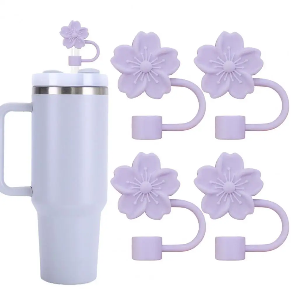 Food-grade Silicone Cover Silicone Straw Cover Cap Set for Cup Cleanliness Easy Carrying Peach Blossom for Yeti for Straws