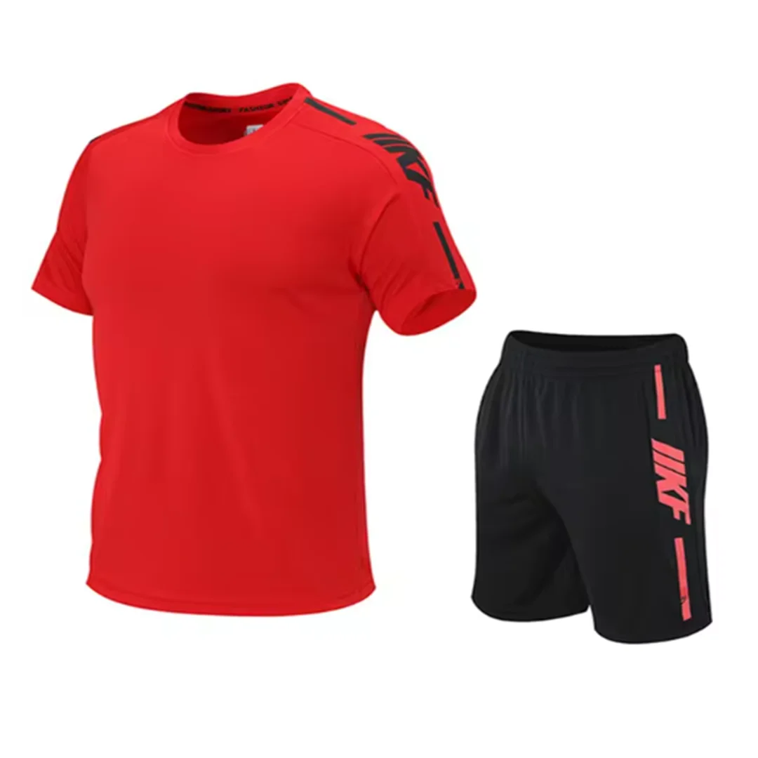 Summer Men\'s T-shirt and Shorts Sports Two-piece Running and Fitness Short Sleeve Set Comfortable and Breathable Casual Clothing