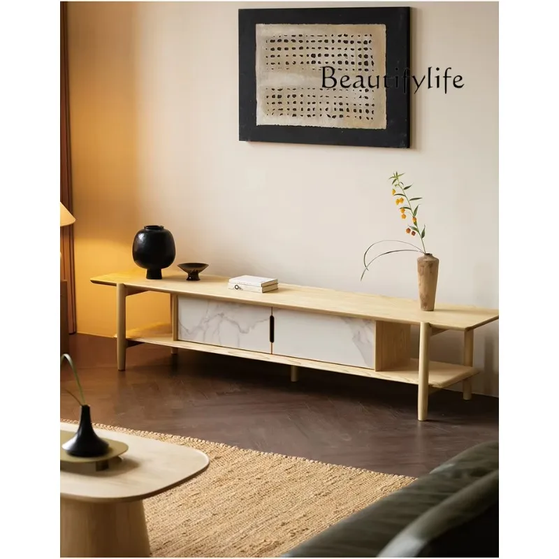

Ash wood wabi sandy wind living room solid wood rock panel TV cabinet small apartment side cabinet living room home