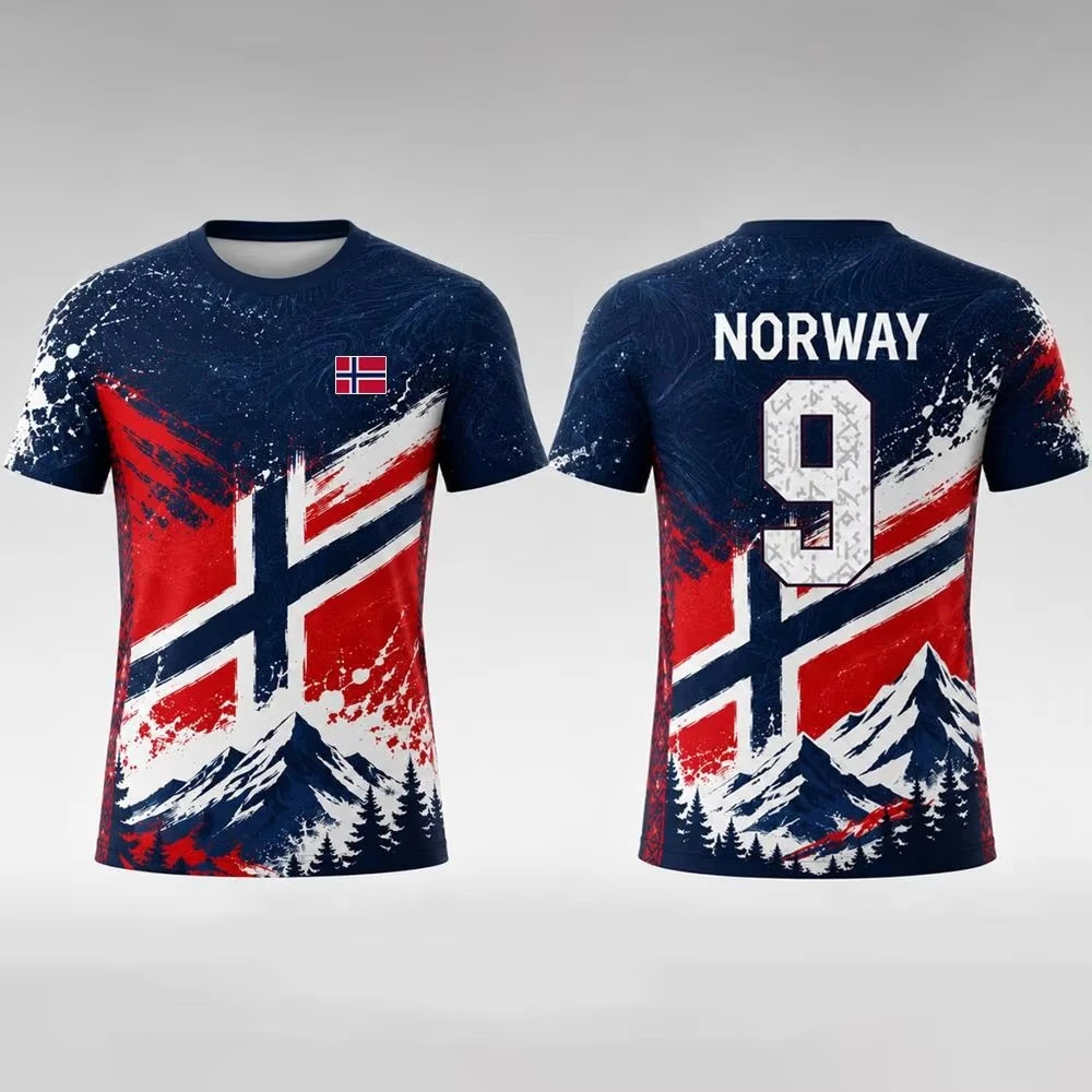 Men's breathable polo shirt, featuring the Norwegian team flag and vibrant patterned fan shirt