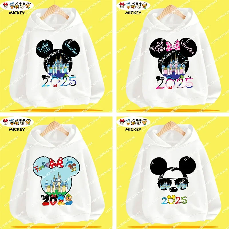 

2025 Fashion Disneyland Trip Vacation Clothes Caricature Hoodie Children Top Cartoons Disney Kawaii Girl Clothes Boy Disney Kids