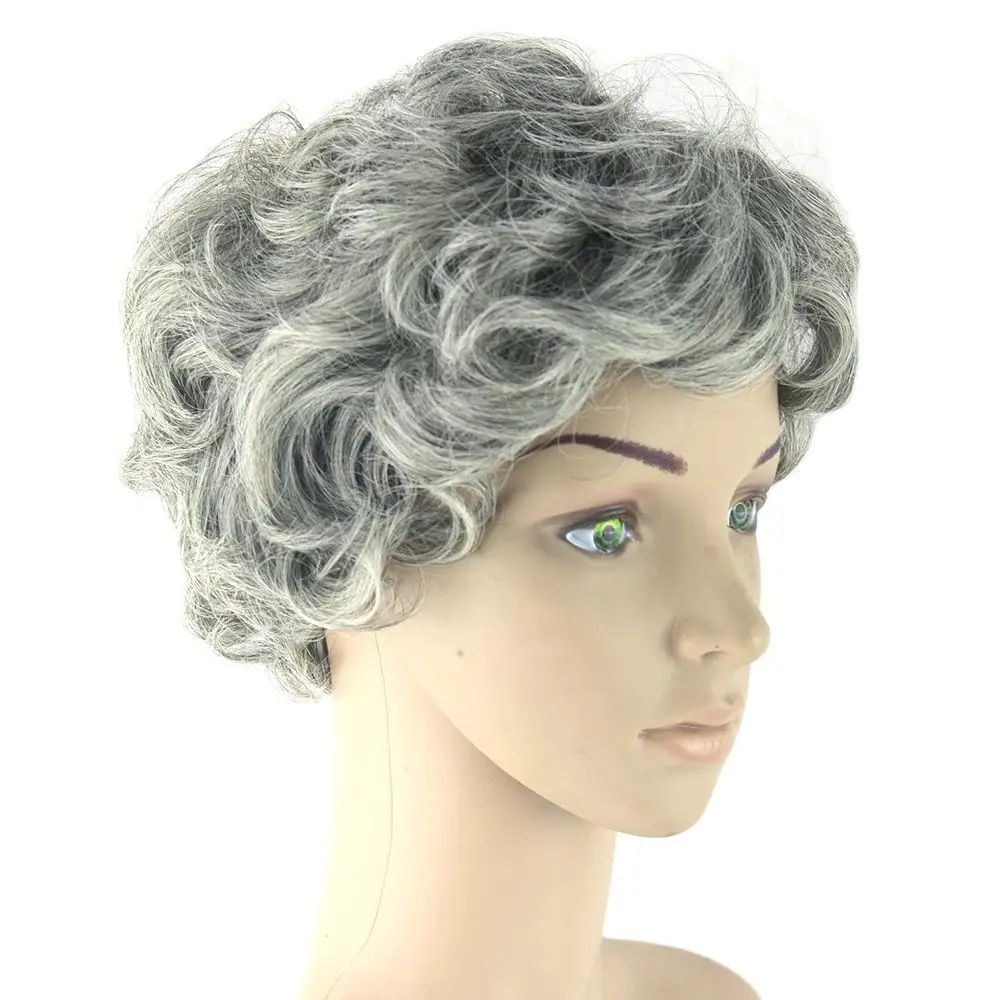 Soowee Gray Hair Short Women Wig Black Mix White Synthetic Hair Heat Resistant Hair Curly Grey Wigs