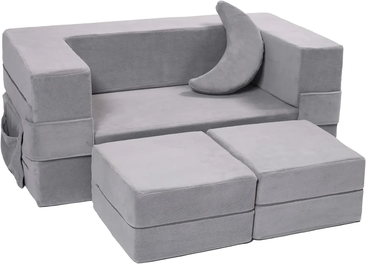 Modular Kids Sofa,Toddler Couch Foam Armchair for Kids, Children Convertible Plush Sofa Play Set,Fold Out Sofa Bed(Grey)