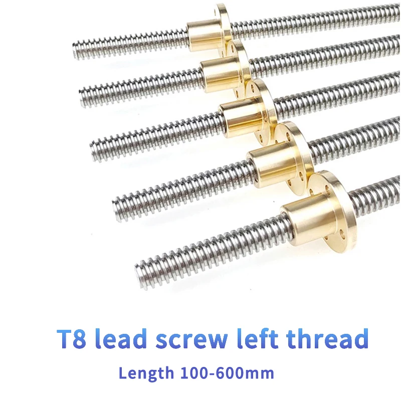 T8 Lead Screw Left-hand thread OD 8mm Lead 2mm/8mm/3mm Pitch 2mm Lenght 100/200/300/350/400/500mm With Nut For Reprap 3D Parts