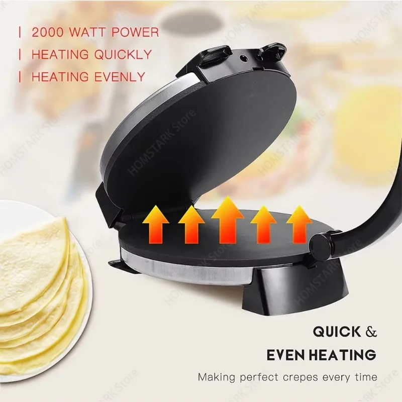 Household 1500W Electric Roti Maker, Uniform Heating Non-Stick Plate, Adjustable Firepower for Tortilla Quesadilla Crepe Baking