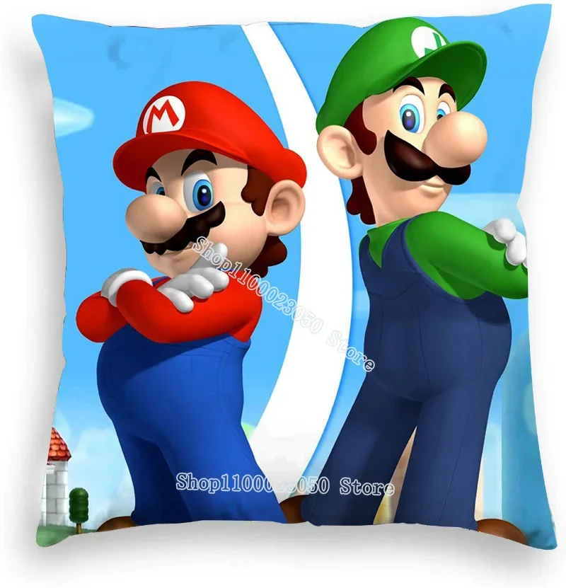 Mario Bros Pillow Case Super Mario Cartoon Cushion Cover Car Sofa Pillowcase Boys Room Fall Decor Home Textile Decorative Gifts