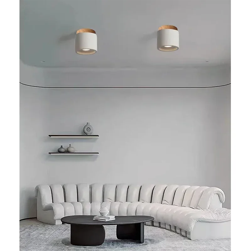 الاسمنت LED مصباح السقف الحد الأدنى ديكور المنزل الصناعي سجل الخشب الحجر سطح شنت الأضواء المستديرة Foco 110 فولت 220 فولت #4