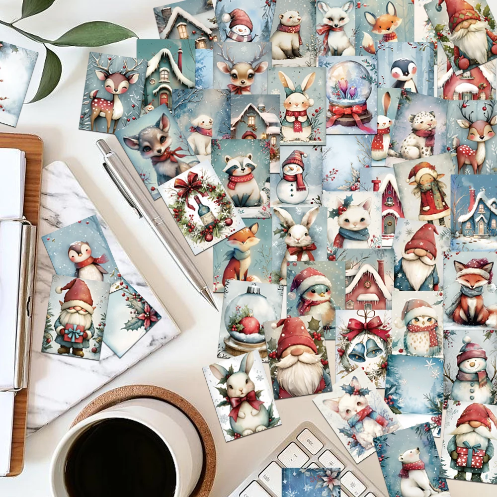 

50 шт. теплые рождественские наклейки со снеговими животными, забавные животные, Санта-Клаус, хрустальный шар, Рождественский дом, праздничный подарок, наклейка
