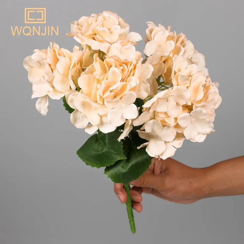 WQNJIN 5-köpfe Hortensienstrauß aus Seide, künstliche Blumen für Party, Hochzeit, Wohnzimmer, Dekoration, Zubehör, Heimdekoration – Detail 8
