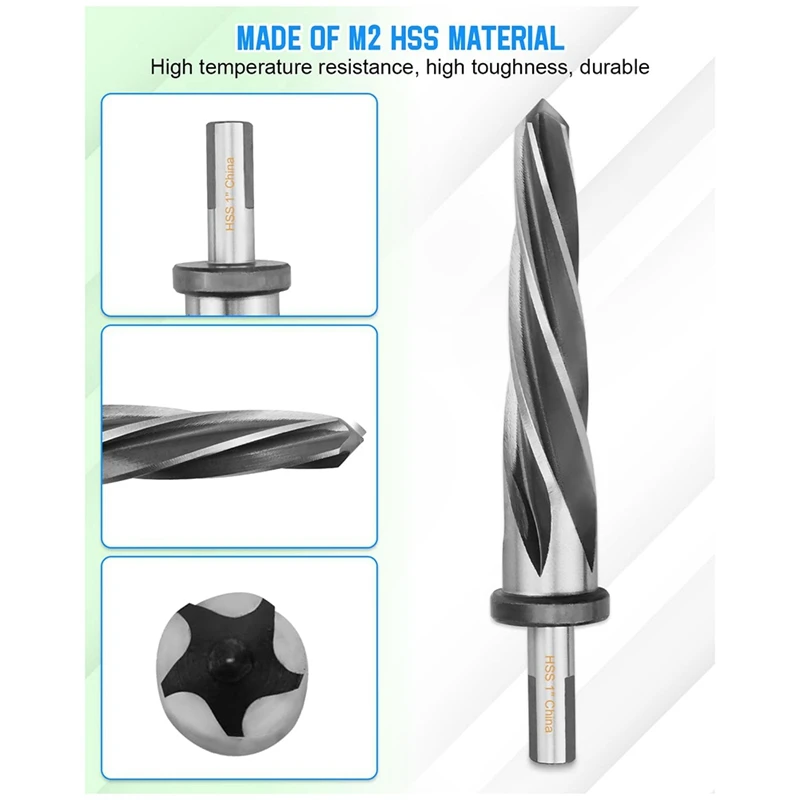 AA01-1In Drill Bridge/Construction Reamer Bit With 1/2In Non-Slip Shank M2 HSS Taper Chucking Reamer Bit Tool For Steel Metal