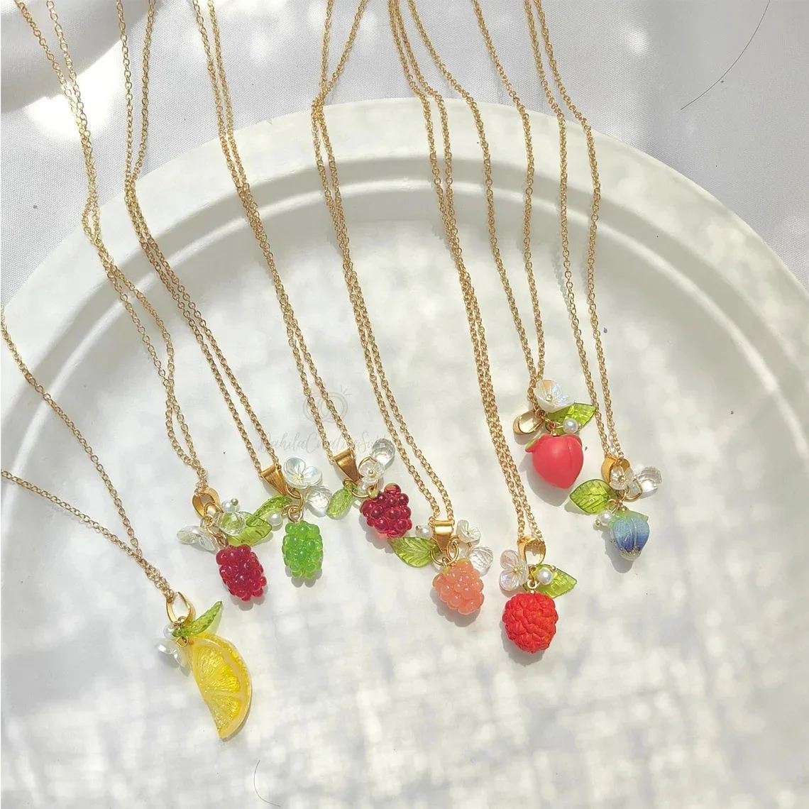 SongYi Popular Colorful Fruits Grape Blueberries Lemon Lychee Peach Pendants Stainless Steel Necklaces Fashion Women's Pendants