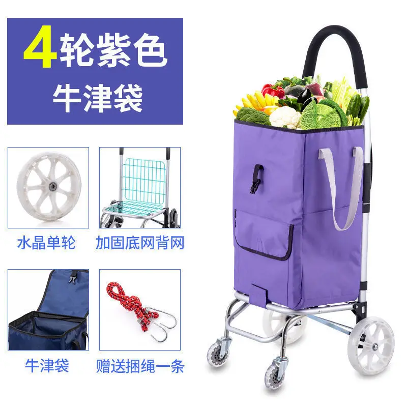 Portable Folding Aluminum Alloy Grocery Cart Utility Hand Pull Cart Foldable Shopping Trolley Cart With Detachable Bag For Outdo