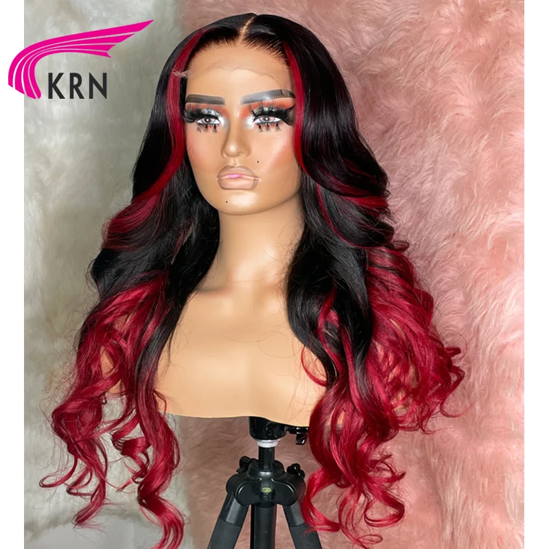 Braziliaanse Remy Golvend Rode Hoogtepunt 13X6 Diepe Deel Pruiken Menselijk Vrouwen Haar Gekleurde 13X4 Lace Front Menselijk Haar pruiken Rood 180% Dichtheid