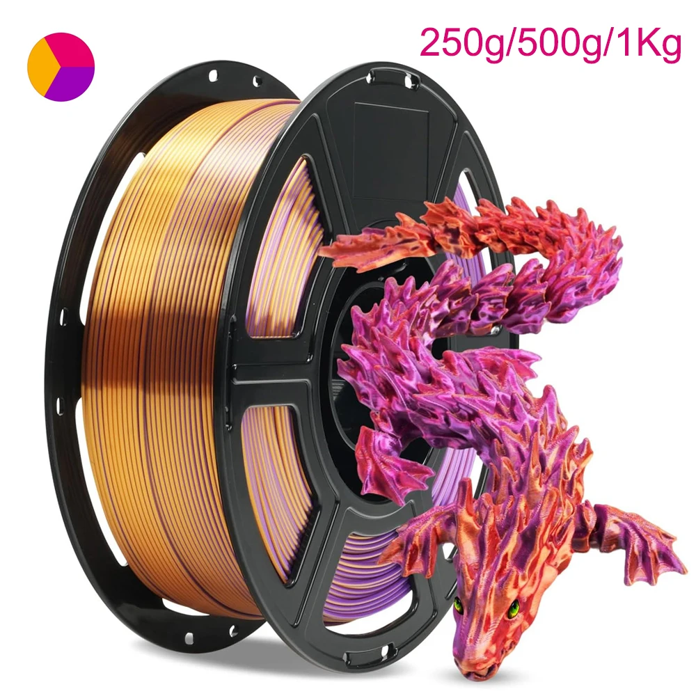 

Triple Color PLA Silk three Color gold purple red 3D Printer Filament 250g 500g 1Kg 1.75mm Gold red purple 3D Printing Material