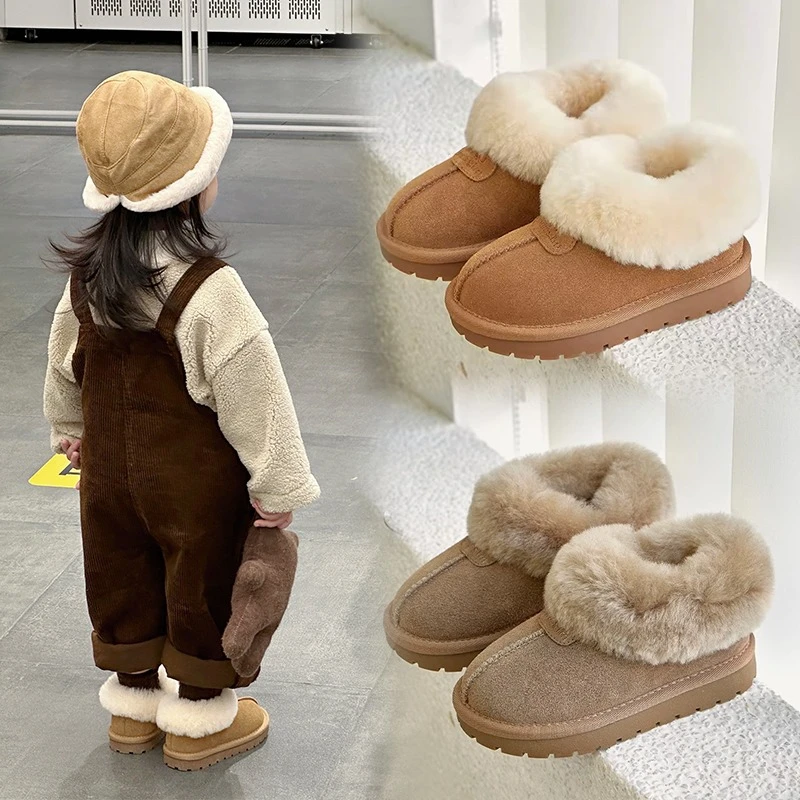 New Children's Cashmere Warm Snow Boots 2025 Winter Solid Color Padded Polar Fleece Non-slip Cotton Boots for Boys and Girls