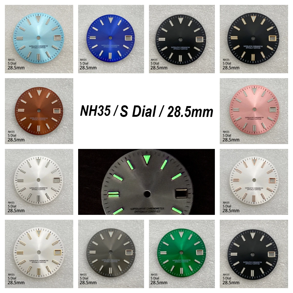 

28.5mm S Logo Sunray Dial Suitable For NH35/NH36 Movement Green Lminous Quality Watch Modification Accessories