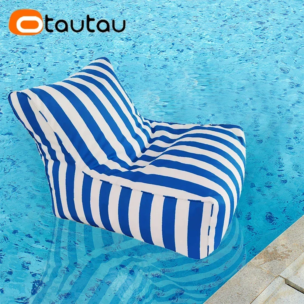 OTAUTAU Outdoor Stripes Bean Bag Pouf Cover No Filler Swiming Pool Floating Sofa Bed Beach Garden Chaise Lounge Puff Salon SF080