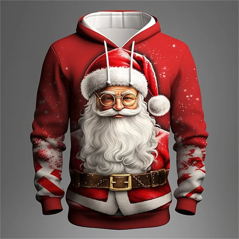 

Santa Claus 3D Print Men's Hoodies For Men Autumn New Sweatshirts Fashion New Year Oversized Pullover Casual X'mas Men Clothing