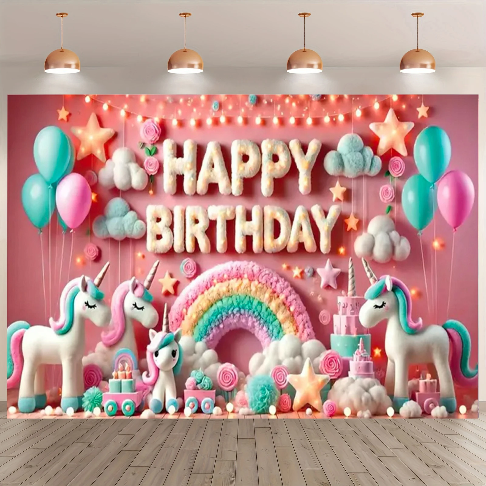 Rosa 3D Einhorn Hintergrund Mädchen Geburtstag Party Kuchen Tischdekoration Lieferungen Banner Baby Taufe Geschenk Fotografie Requisiten – Detail 12