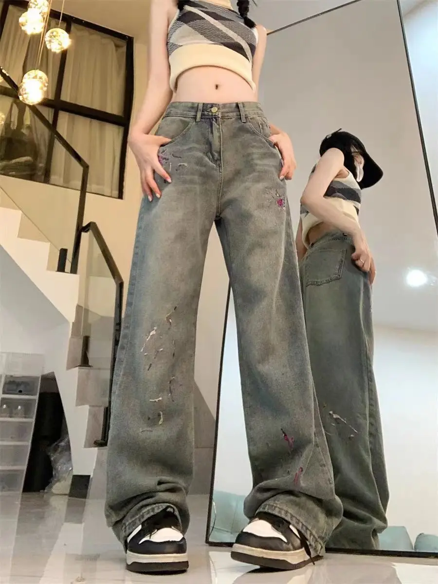 

Брюки Джинсы Молодежная женская одежда Палаццо Широкие драпированные струящиеся женские джинсовые модные элегантные шикарные модные современные