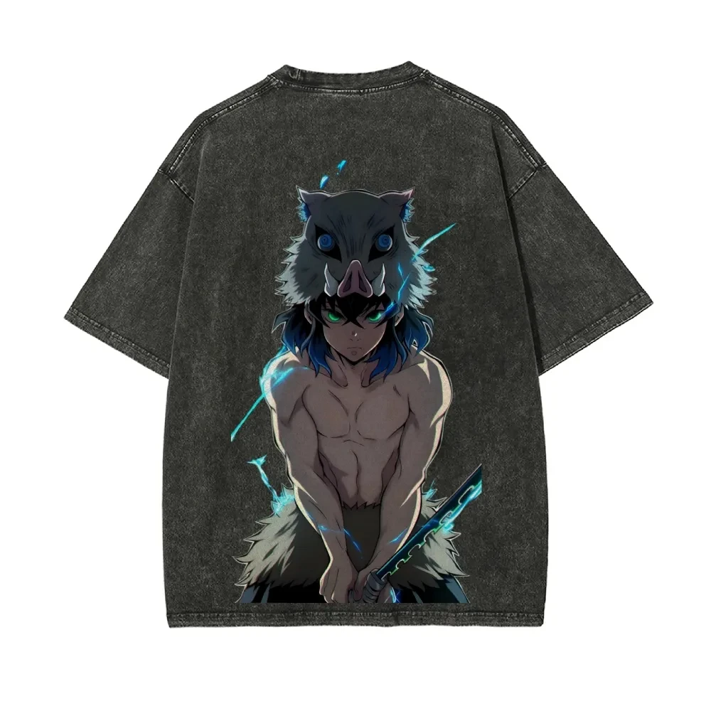 

Demon Slayer Inosuke Hashibira Vintage Washed T-Shirt Japanese Anime Street Style Men's and Women's Short Sleeve Top Summer New
