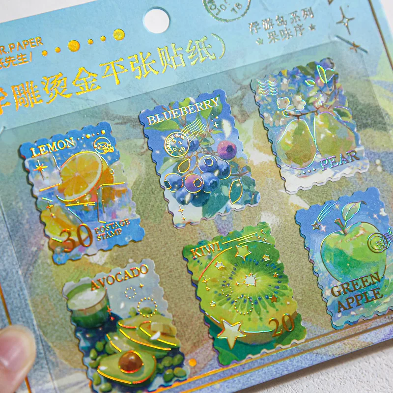 2Pcs Vintage Stamp‑Style Coated Paper Stickers Hot Stamping Embossed Design for Diary Album Collage Decoration2Pcs Vintage Stamp