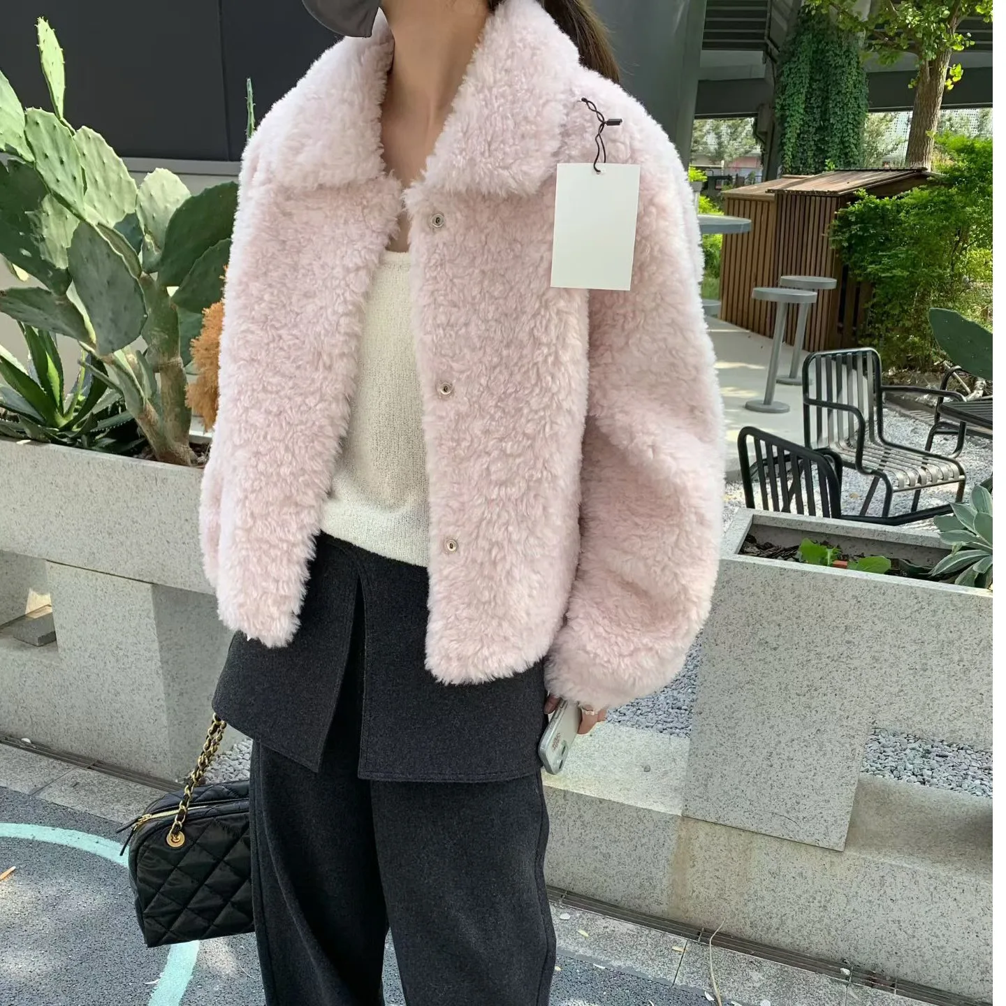 Eco-Friendly Fur Coat Women's Stylish Collar Single Button Autumn Winter New Arrival Korean Style Versatile Long Sleeve Top