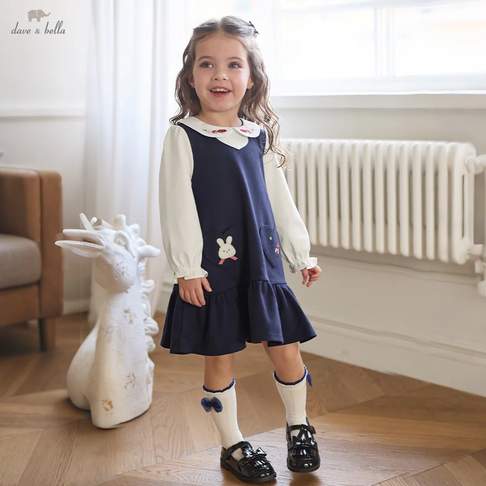 Dave Bella Dresses Spring Autumn Girls Dress Long Sleeves Elegant Children Clothing Sweet Party Fashion Charm Pockets DB3262807