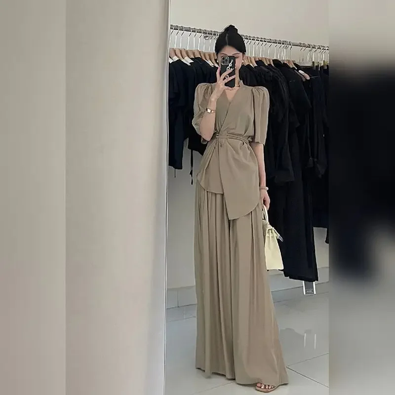 Nouveau Style français haut de gamme Style déesse léger-mature décontracté col en v haut ensemble jupe JJ25