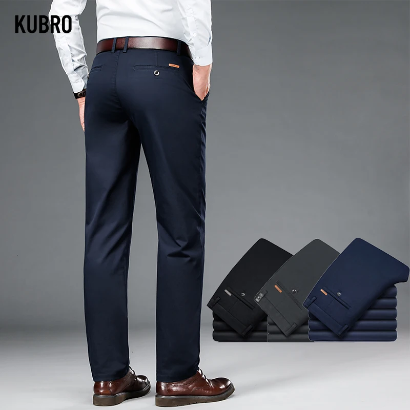 KUBRO Autumn Winter Gentleman Elegant Business Casual Pantalones Hombre Office Straight Cargo Pants High Quality Men's Clothing