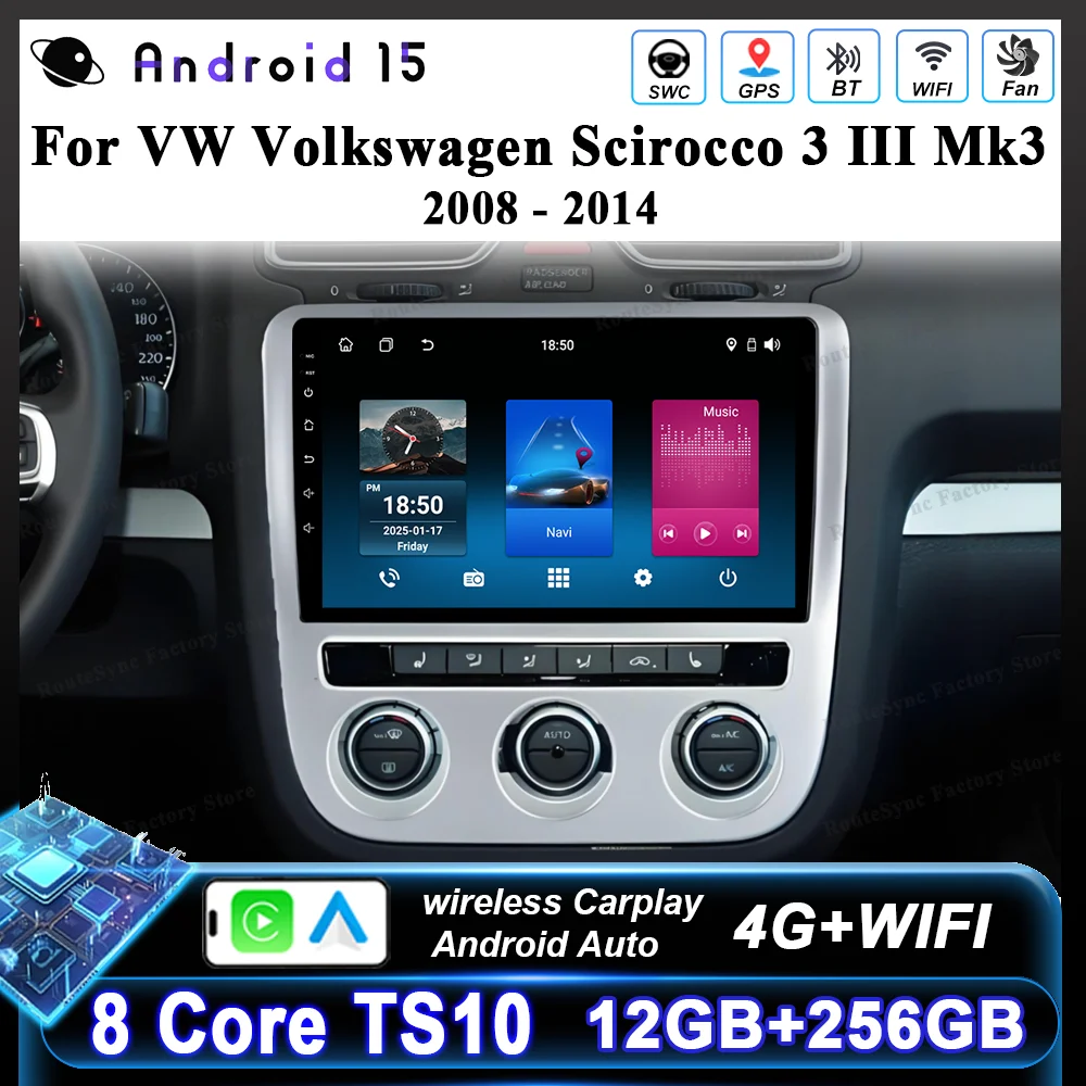 

Android Radio Stereo For VW Volkswagen Scirocco 3 III Mk3 2008 - 2014 Car Navigation GPS Wireless Carplay Bluetooth Touch Screen