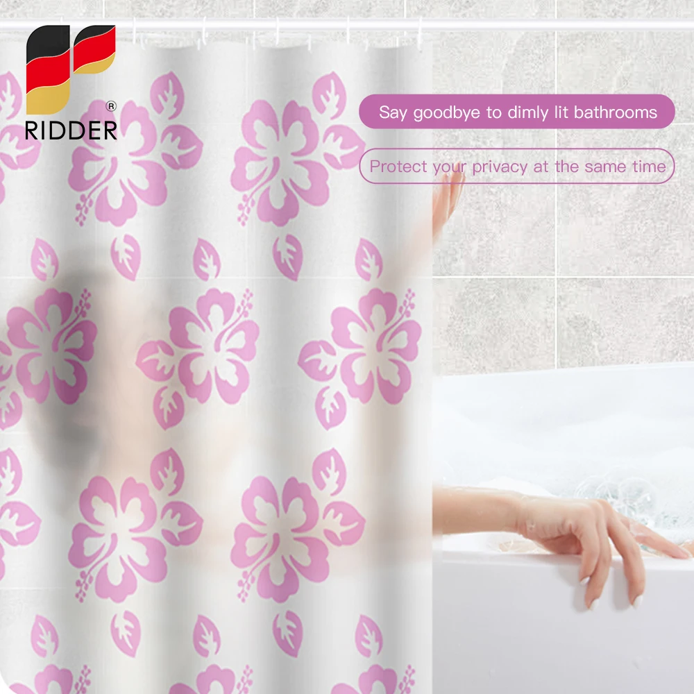 RIDDER Shower Curtains 100%PEVA Cherry BlossomWaterproof Thickening Bath Curtain With Hooks Rustproof Grommets Bathtub Curtains