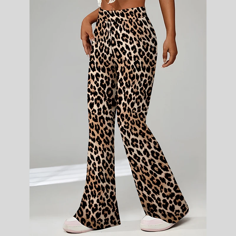 

Women's Pants Four Seasons Daily Ladies Casual Leopard Trailing Flared Trousers Vintage High Stretch Design