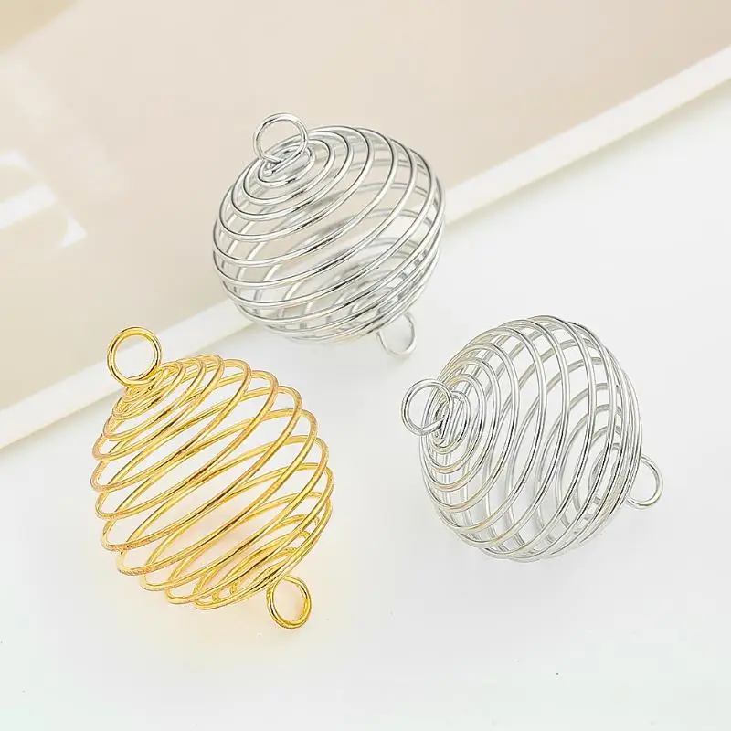 Metal Spring Ball Cage Pendant Hollow Lantern Shape Bead Holder DIY Jewelry Making Charm For Necklace Earring Handmade Crafts