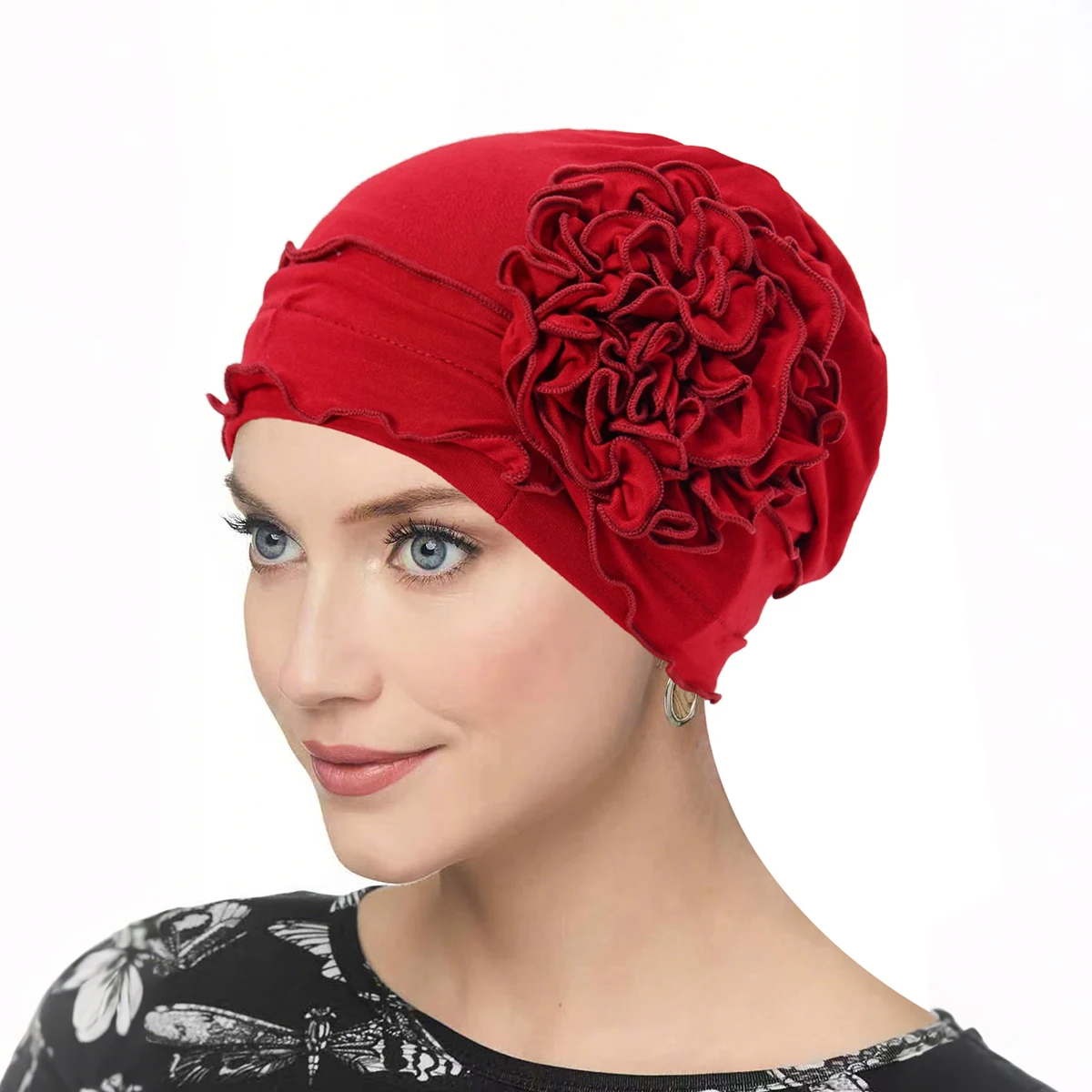 Nuove donne turbante cappello musulmano hijab cofano berretto indiano avvolgere la testa grande fiore fasce elastiche per capelli cappello accessori per capelli per ragazze da donna