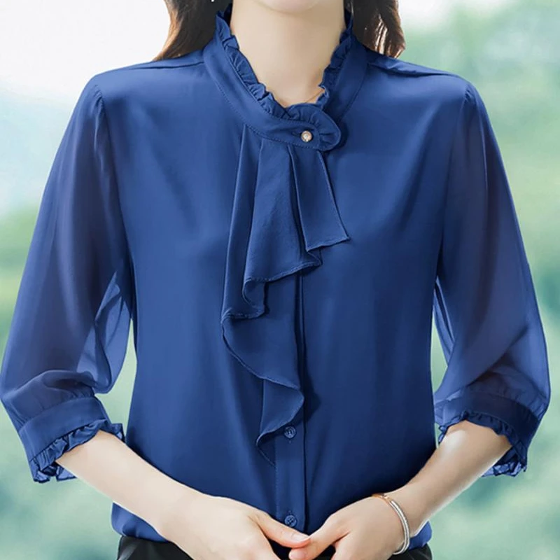 High End Brand Temperament Seven Quarter Sleeve Chiffon Shirt Women\'s Spring Autumn New Style Small Shirt Top Stylish Small Shir