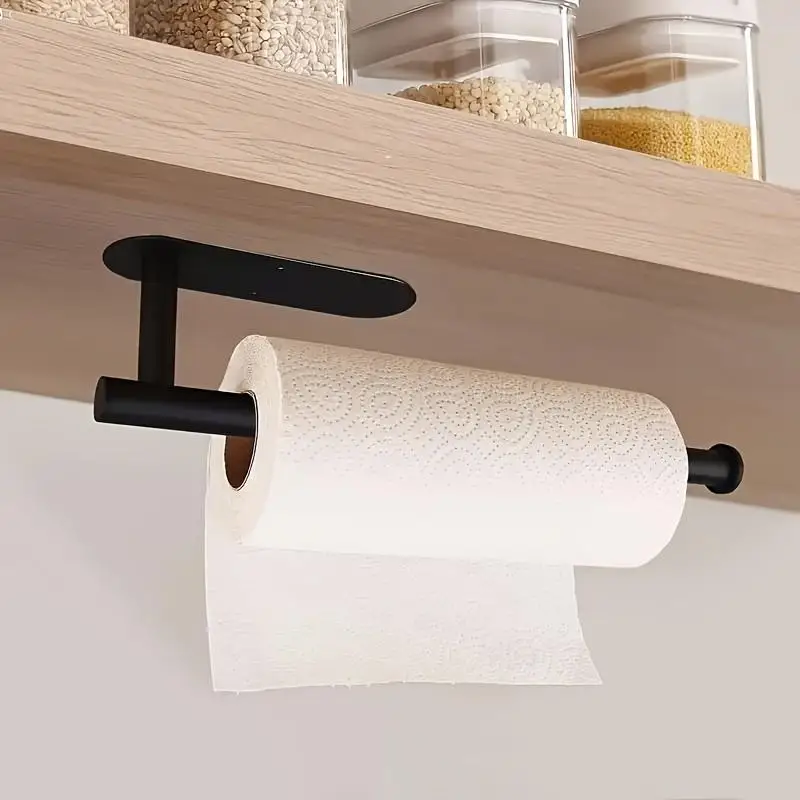 Minimalist Stainless Steel Wall-Mounted Towel Bar Space-Saving Under-Cabinet Paper Towel Holder, No-Drill Self-Adhesive Hanger for Bathroom and Kitchen, Heavy-Duty Organizer for Home Decor. view 3