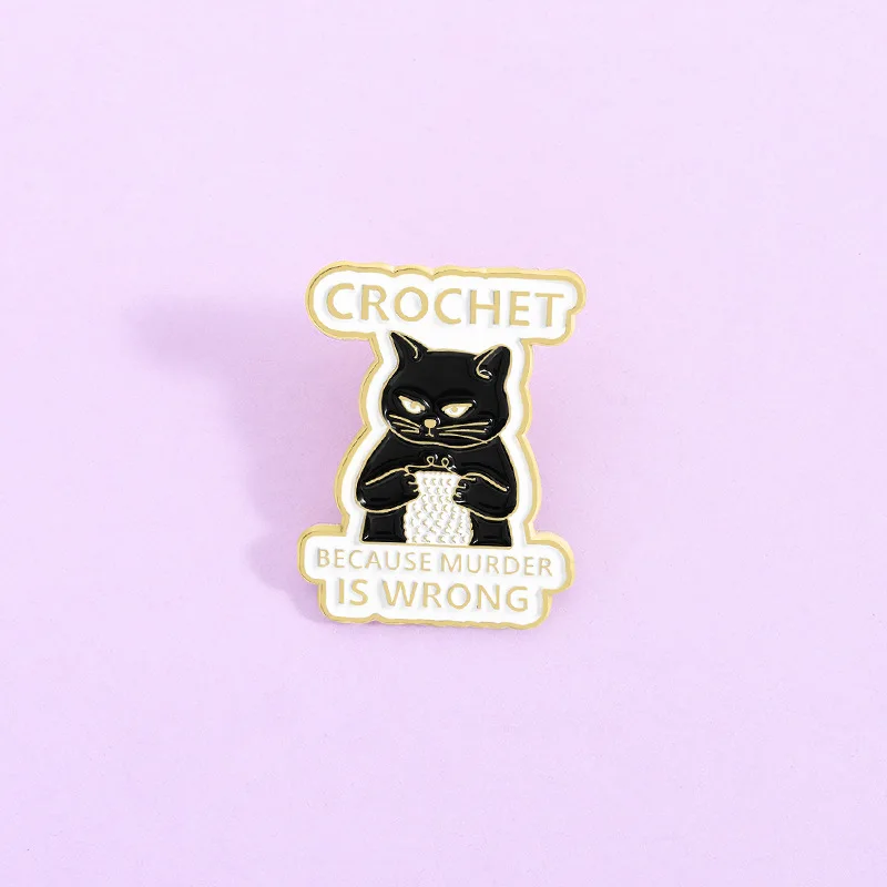 Porque el asesinato está incorrecto, alfileres esmaltados, broches de gato negro personalizados, insignias de solapa, joyería bonita de dibujos animados, regalo para niños y amigos